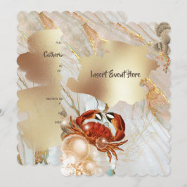 レッドカニ大理石金ゴールド液体エレガントパーティーシック 招待状