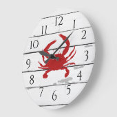 レッドカニ船ビーチ素朴絵を描ズ ラージ壁時計 (傾斜)