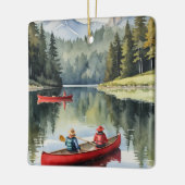レッドカヌワイルダネスレイクキャンピングクリスマス セラミックオーナメント (左)