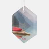 レッドカヌーマウンテンレイクシーニックワイルドネスカスタム ガラスオーナメント (正面左)