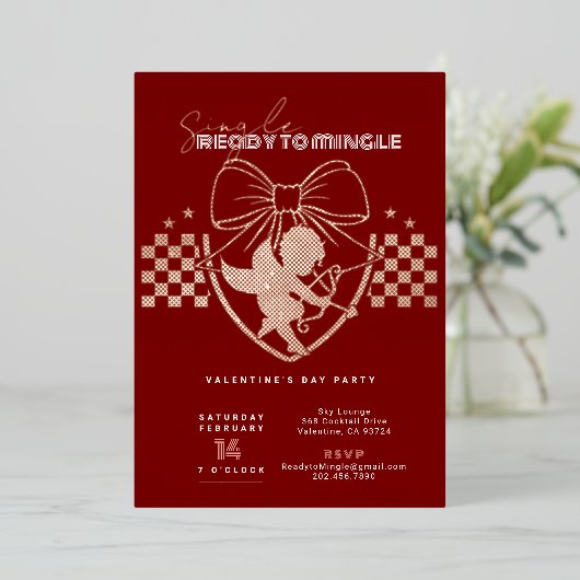 レッドカピッドシングルスバレンタインデーパーティー 箔招待状 (立ち正面)