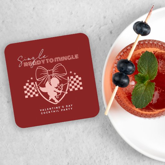 レッドカピッドシングルバレンタインデーパーティー スクエアペーパーコースター