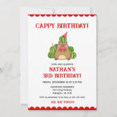 レッドカピバラスイカおもしろいカッピー誕生日 招待状 (正面)