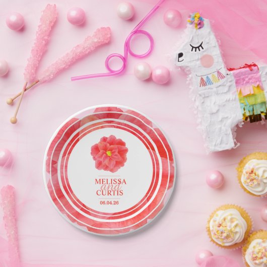 レッドカメリアフローラウェディングパーティープレート ペーパープレート (パーティー)