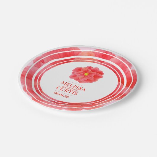 レッドカメリアフローラウェディングパーティープレート ペーパープレート (アングル)