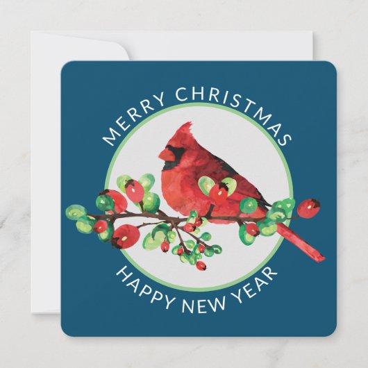 レッドカラフルクリスマス(鳥)ショウジョウコウカンチョウスクエアホリデイ シーズンカード (正面)