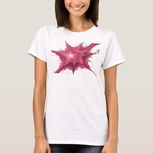 レッドカラーの幻想的な抽象スターのオリジナルTシャツ Tシャツ (正面)