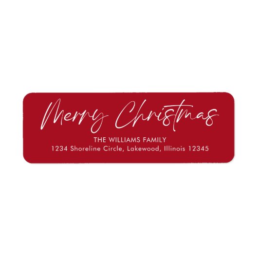 レッドカリグラフィメリークリスマス差出人住所 ラベル (正面)