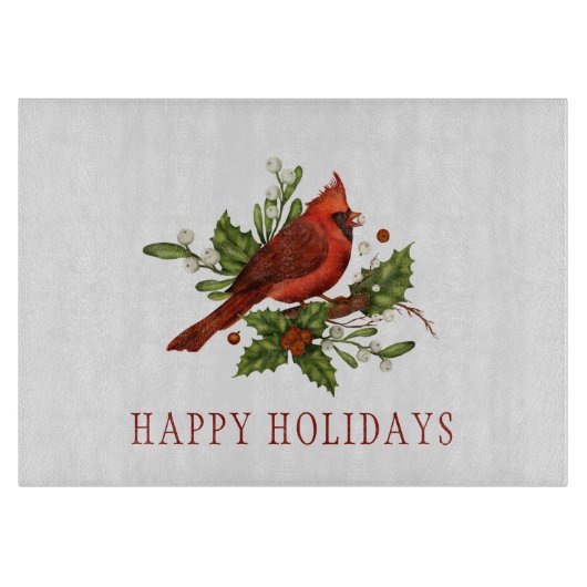 レッドカリナルホリーベリーミストレトークリスマス カッティングボード (正面)