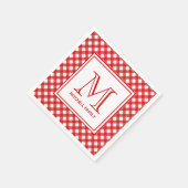 レッドカントリースタイルギンガムパタモノグラムのーン スタンダードカクテルナプキン (角)