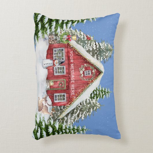 レッドカントリーハウススノークリスマスシーン アクセントクッション (正面(垂直))