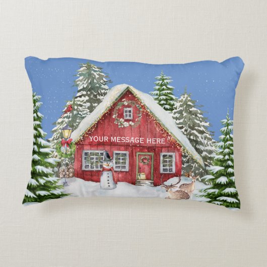 レッドカントリーハウススノークリスマスシーン アクセントクッション (裏面)