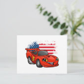 レッドカーアメリカ国旗の漫画 – バックカラーを選択 ポストカード (スタンド正面)