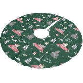 レッドカーウィンターパターンメリークリスマスグリーン ブラッシュドポリエステルツリースカート (アングル)