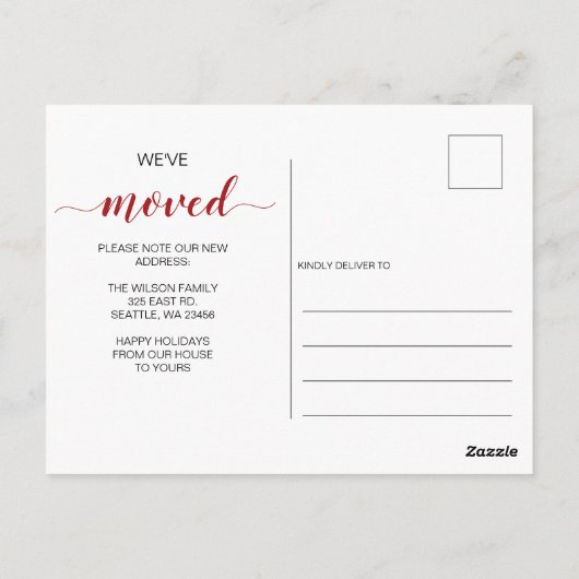 レッドカークリスマス引っ越しましたホリデーアナウンス ポストカード (裏面)