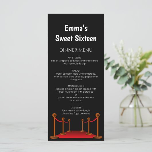レッドカースタイリッシュペットハリウッドスウィート16誕生日 メニュー (スタンド正面)