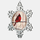 レッドカーディアナルクリスマス飾り スノーフレークピューターオーナメント (右)