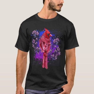 レッドカーディナル フローラル バードウォッチング フラワー 鳥 Tシャツ