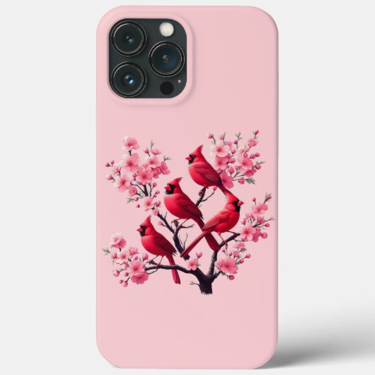 レッドカーディナル 鳥 ピンクのサクラの木の鳥 Case-Mate iPhoneケース (裏面)