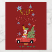 レッドカートラックのクリスマスツリー ワインラベル (シングルラベル)