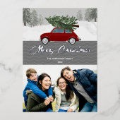 レッドカートラッククリスマスツリーグレージグザグザグシェブロン 箔シーズンカード (正面)