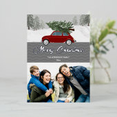 レッドカートラッククリスマスツリーグレージグザグザグシェブロン 箔シーズンカード (立ち正面)