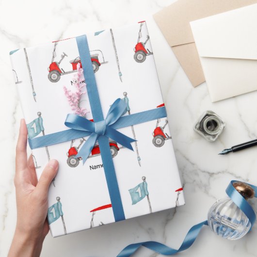 レッドカート付きゴルフ第1バースデーゴルフパーティー ラッピングペーパー (ギフト)