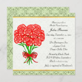 レッドカーネーションズガーデンブーケブライダルシャワー招待状 招待状 (正面/裏面)