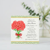 レッドカーネーションズガーデンブーケブライダルシャワー招待状 招待状 (スタンド正面)