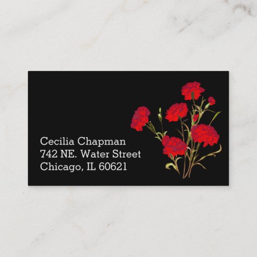レッドカーネーションフラワーアートパーソナライズされたブラックゴシック 名刺 (裏面)