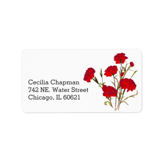 レッドカーネーションフラワーパーソナライズされた差出人住所 ラベル (正面)