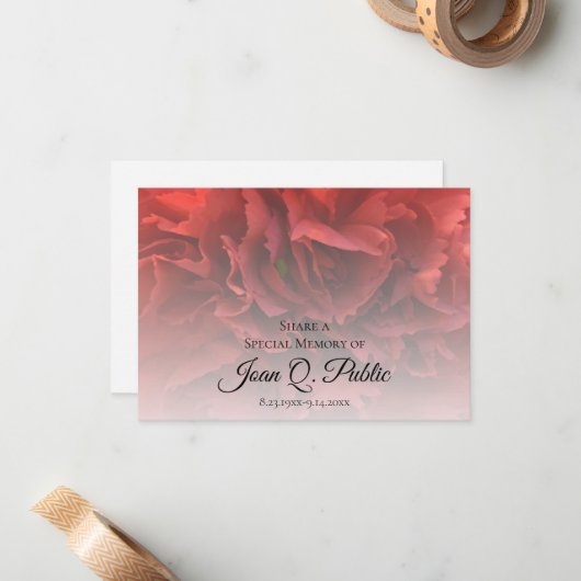 レッドカーネーションフローラ共有記憶の葬儀 ノートカード (正面/裏面インサイチュ)
