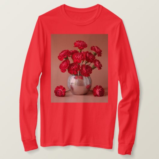 レッドカーネーションブーケ長袖 Tシャツ (デザイン正面)