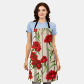 レッドカーネーションプリント エプロン (着用した状態)