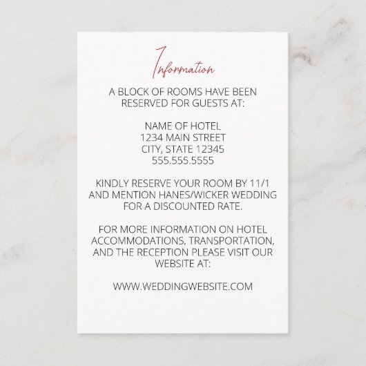 レッドカーネーション結婚ミニマリスト エンクロージャーカード (正面)