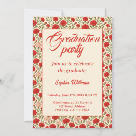 レッドカーネーション花花卒業招待状 招待状