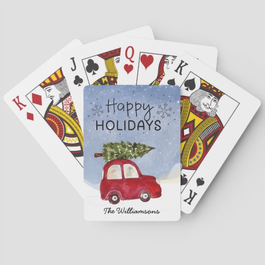 レッドカーハッピーホリデーパーソナライズされた トランプ (裏面)