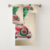 レッドカーパインツリープレゼントクリスマス、雪片 バスタオルセット (インサイチュ)