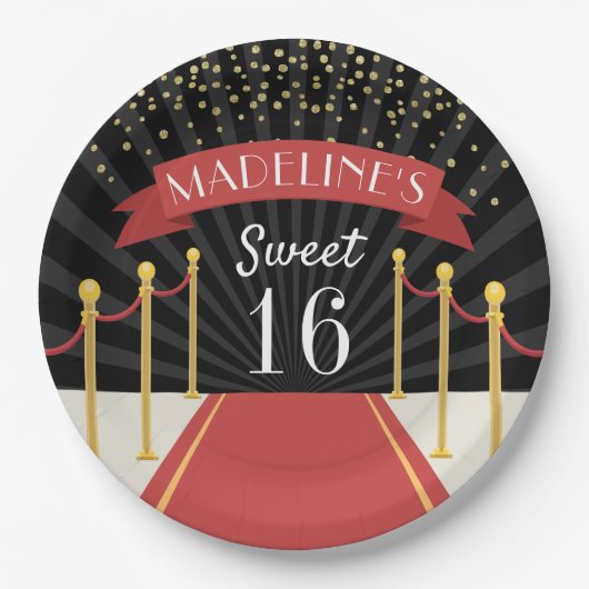 レッドカーパーソナライズされたペットテーマスウィート16 ペーパープレート (正面)