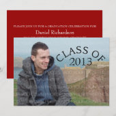 レッドカーブタイポグラフィ卒業招待状 招待状 (正面/裏面)