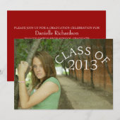 レッドカーブタイポグラフィ卒業招待状 招待状 (正面/裏面)