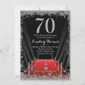 レッドカーペットハリウッドシルバーグリッター70誕生日 招待状 (正面)