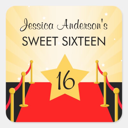 レッドカーペットハリウッドスイーツ16誕生日 スクエアシール (正面)