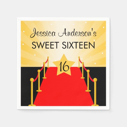 レッドカーペットハリウッドスイート16バースデーパーティー スタンダードカクテルナプキン (正面)