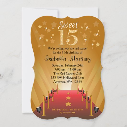 レッドカーペットハリウッドスタースウィート15誕生日 招待状 (正面)