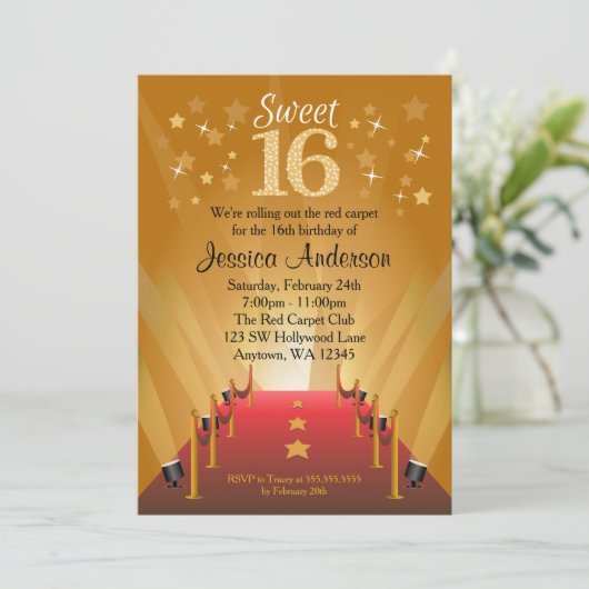 レッドカーペットハリウッドスタースウィート16誕生日 招待状 (スタンド正面)