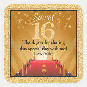 レッドカーペットハリウッドスター金ゴールドスウィート16お気に入り スクエアシール (正面)