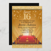 レッドカーペットハリウッドスター金ゴールドスウィート16誕生日 招待状 (正面/裏面)