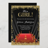 レッドカーペットハリウッドフェイクグリッターガールベビーシャワー 招待状 (正面/裏面)