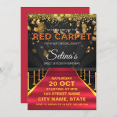レッドカーペットハリウッド誕生日パーティーの招待 招待状 (正面/裏面)